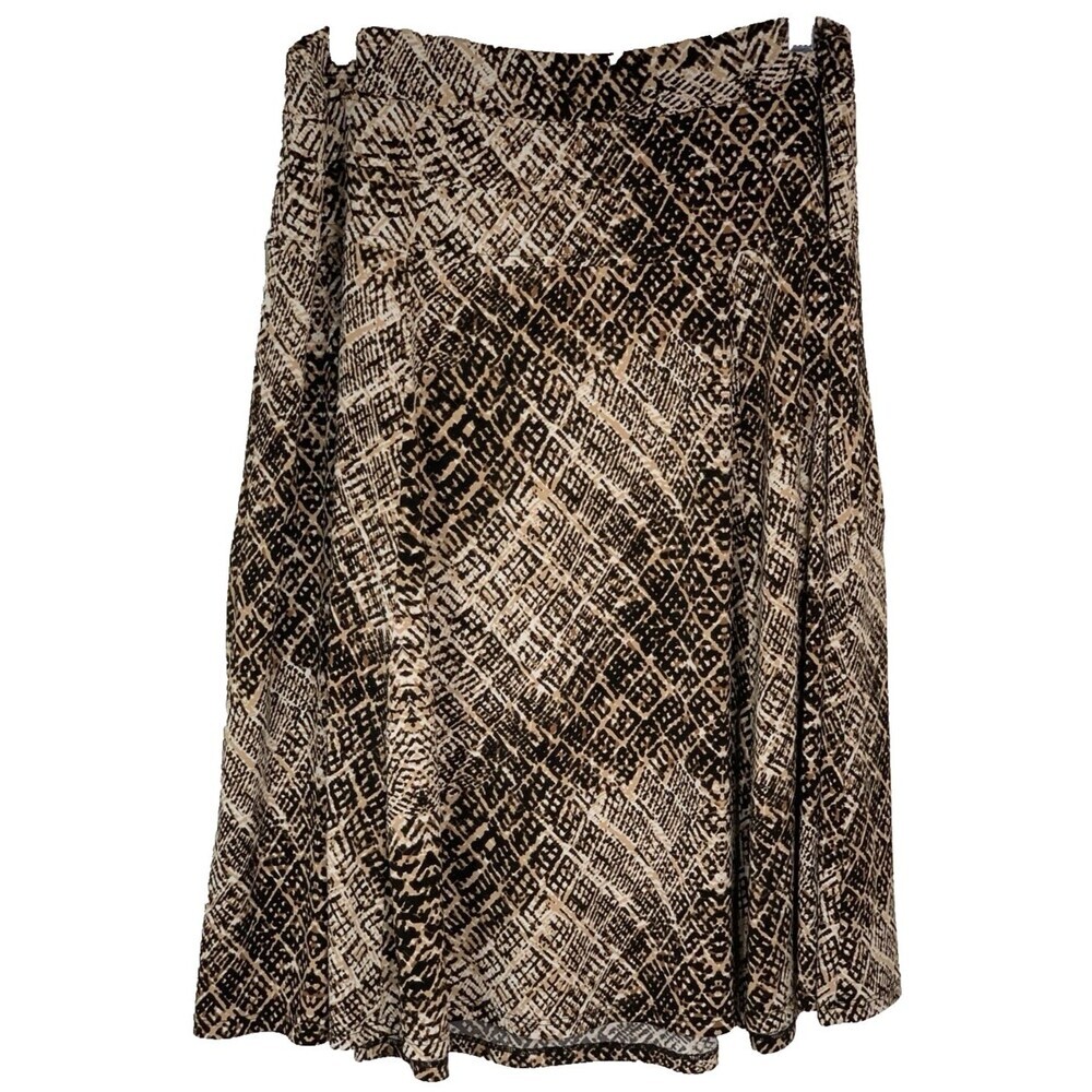 Dressbarn Skirt 1X Brown/Black/Cream Aztec Print Elastic Waist Flare Bohemian